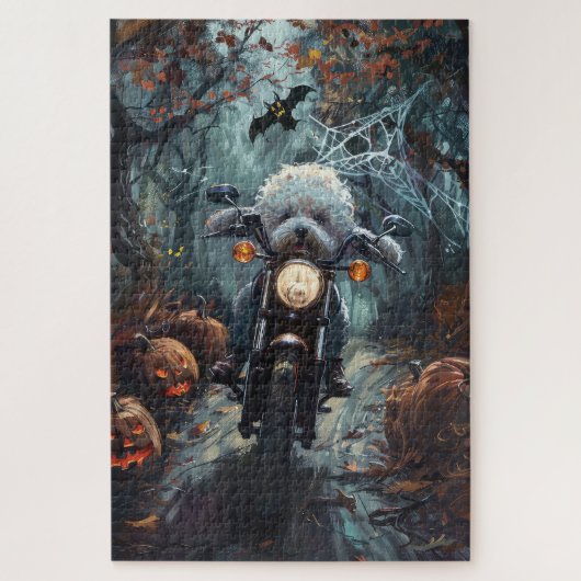 Bichon Frise Rijden Motorfiets Halloween Scary Legpuzzel (Verticaal)