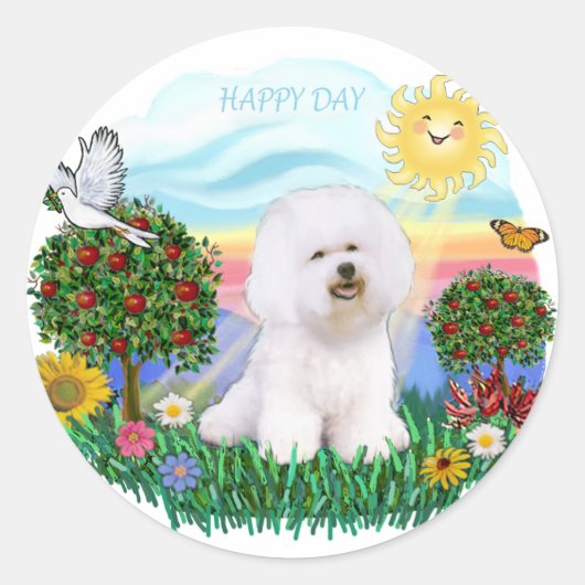 Bichon Frise Ronde Sticker (Voorkant)