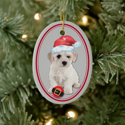 Bichon Frise Santa Hat Ornement de Noël (Arbre)