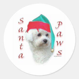 Bichon Frise Santa Paws Ronde Sticker