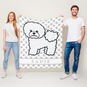 Bichon Frise Schattige Cartoon Hond & Naam Fleece Deken