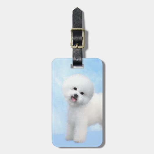 Bichon Frise-schildering - Cute Original Dog Art Bagagelabel (Voorkant verticaal)