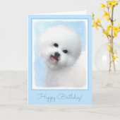 Bichon Frise-schildering - Cute Original Dog Art Kaart (Gele Bloem)
