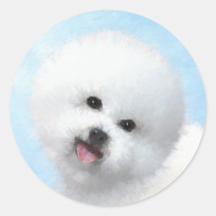 Bichon Frise-schildering - Cute Original Dog Art Ronde Sticker