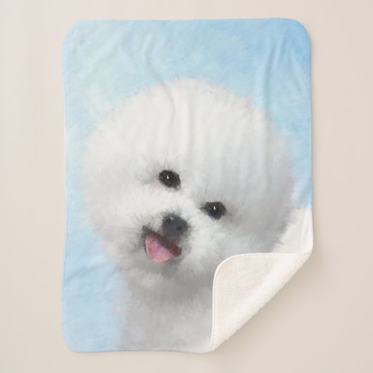 Bichon Frise-schildering - Cute Original Dog Art Sherpa Deken (Voorkant)