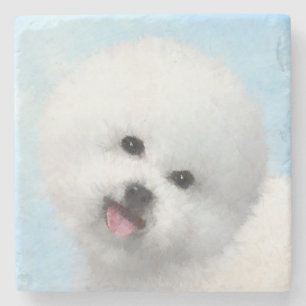 Bichon Frise-schildering - Cute Original Dog Art Stenen Onderzetter