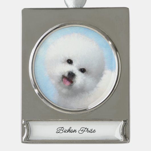 Bichon Frise-schildering - Cute Original Dog Art Verzilverd Banner Ornament (Voorkant)