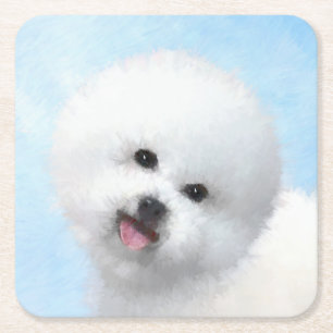Bichon Frise-schildering - Kute Original Dog Art Vierkante Kartonnen Onderzetter
