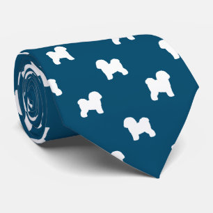 Bichon Frise Silhouettes Pattern Blue and White Stropdas