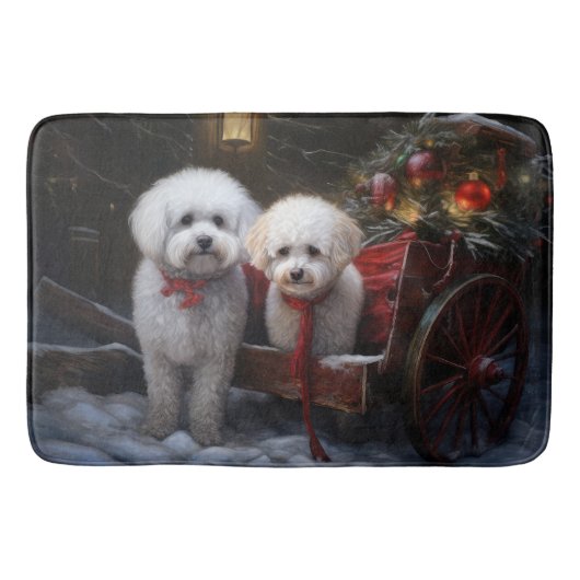 Bichon Frise Snowy Sleigh Kerst Decor Badmat (Voorkant)