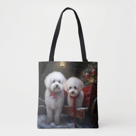 Bichon Frise Snowy Sleigh Kerst Decor Draagtas (Voorkant)