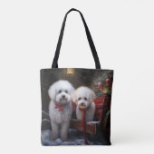 Bichon Frise Snowy Sleigh Kerst Decor Draagtas (Achterkant)