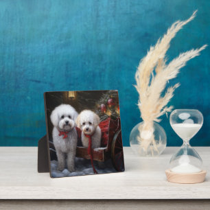 Bichon Frise Snowy Sleigh Kerst Decor Fotoplaat