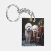Bichon Frise Snowy Sleigh Kerst Decor Sleutelhanger (Voorkant Links)