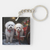 Bichon Frise Snowy Sleigh Kerst Decor Sleutelhanger (Achterkant)