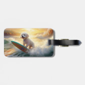 Bichon Frise Strand Surfen Schilderij Bagagelabel (Achterkant horizontaal)