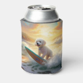 Bichon Frise Strand Surfen Schilderij Blikjeskoeler (Blikje Achterkant)