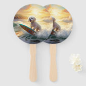Bichon Frise Strand Surfen Schilderij Handwaaier (Voorkant en achterkant)