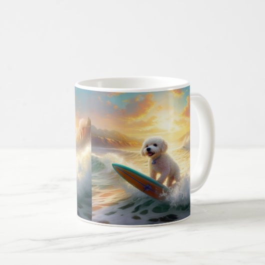 Bichon Frise Strand Surfen Schilderij Koffiemok (Voorkant rechts)