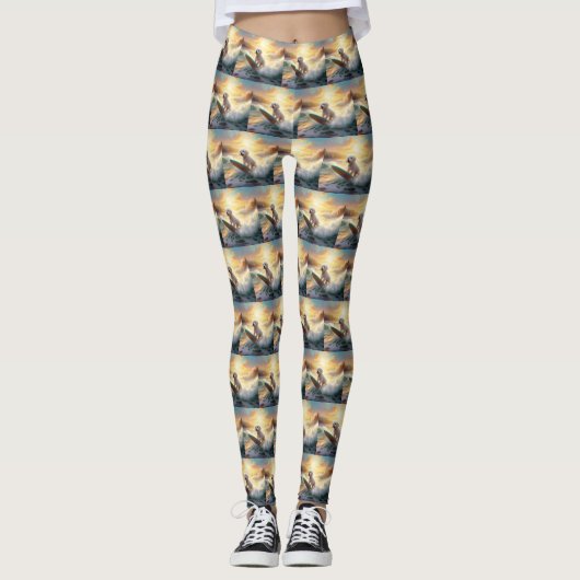 Bichon Frise Strand Surfen Schilderij Leggings (Voorkant)