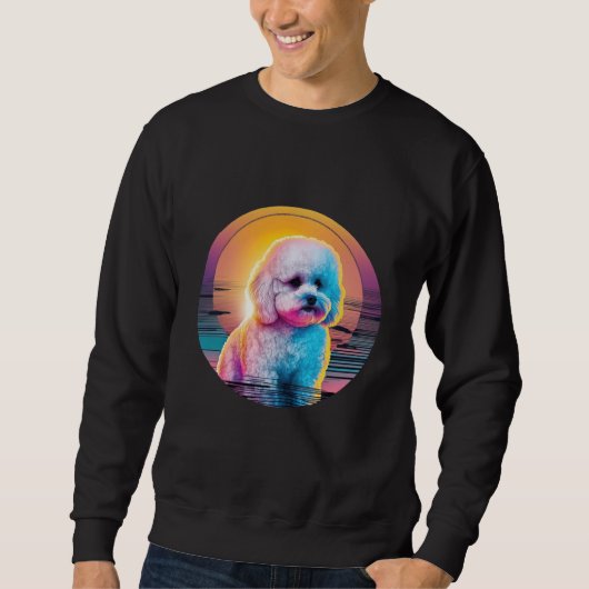 Bichon Frise Synthwave 80s Retrowave Aesthetic Trui (Voorkant)