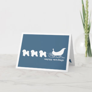 Bichon Frise trekt aan de slee van de kerstman Feestdagen Kaart