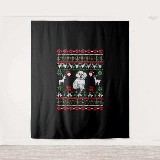 Bichon Frise Ugly met kerst Wandkleed (Voorkant)