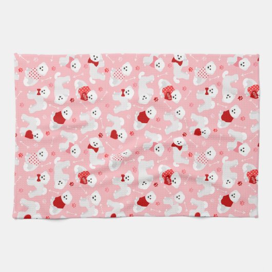 Bichon Frise Valentijn Pattern Theedoek (Horizontaal)
