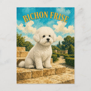 Bichon Frise, Vintage Waterverf Honden Kunst Briefkaart