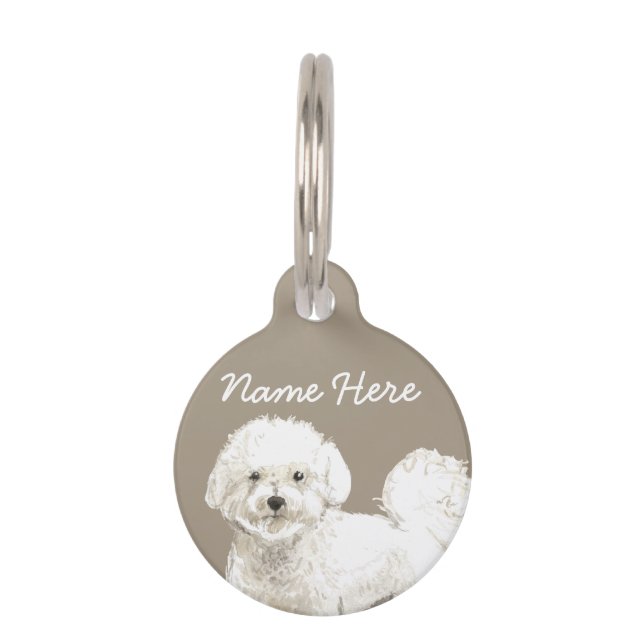 Bichon Frise White Dog Cute Curl Huisdierpenning (Voorkant)