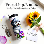 Bichon Frise's kleurrijke bloemengenot Thermosbeker