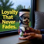 Bichon Frise's kleurrijke bloemengenot Thermosbeker