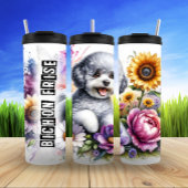 Bichon Frise's kleurrijke bloemengenot Thermosbeker