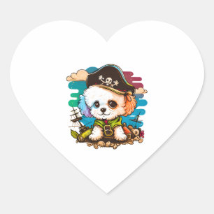 Bichon Hond Pirate Hart Sticker