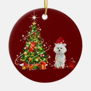 Bichon-opkomst met kerstmis met Pet Keramisch Ornament