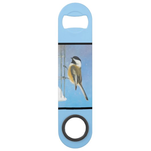 Bickadee sur la peinture d'alimentation - Oiseaux (Dos)