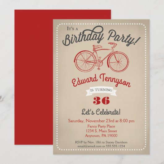 Bicycle Birthday Uitnodiging Mannen Boys  Bike (Voorkant / Achterkant)
