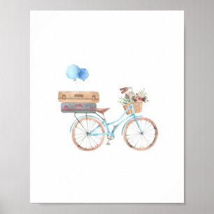 Bicycle bleu Floral Nursery Affiche