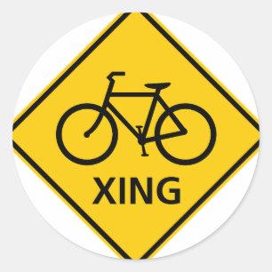 Bicycle Crossing Highway Sign Ronde Sticker