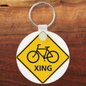 Bicycle Crossing Highway Sign Sleutelhanger (Voorkant)