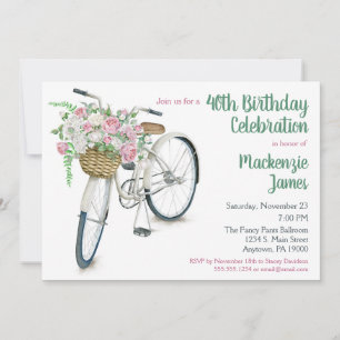 Bicycle Floral Birthday Invitation Rozen Kaart
