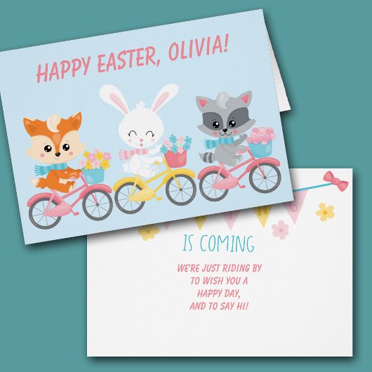 Bicycle Fox, Bunny en Raccoon Kinder Pasen