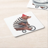 Bicycle Fun-Beer Vierkante Kartonnen Onderzetter (Schuin)