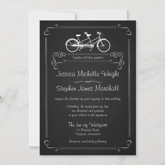 Bicycle Gebouwd voor 2 Chalkboard Wedding-uitnodig Kaart (Voorkant)