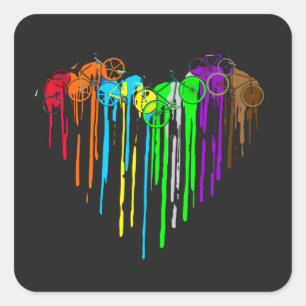 Bicycle Heart Shirt Colorful Art Cycle Enthusizist Vierkante Sticker