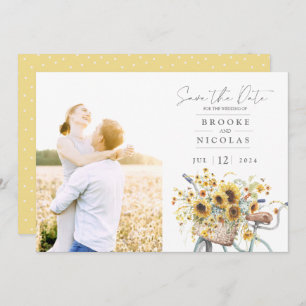 Bicycle Rustic Sunflower Waterverf Weddenfoto Save The Date