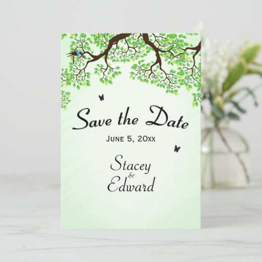 Bicycle Theme Weddenschap Save the Date Mint (Staand voorkant)