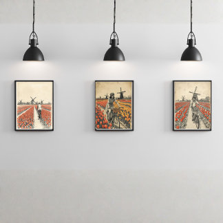 Bicycle through Tulip Fields – Dutch Countryside Muurkunst Sets