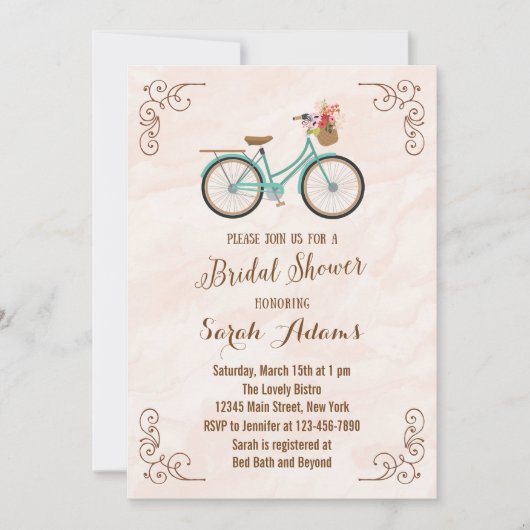 Bicycle Watercolor Invitation de douche nuptiale (Devant)