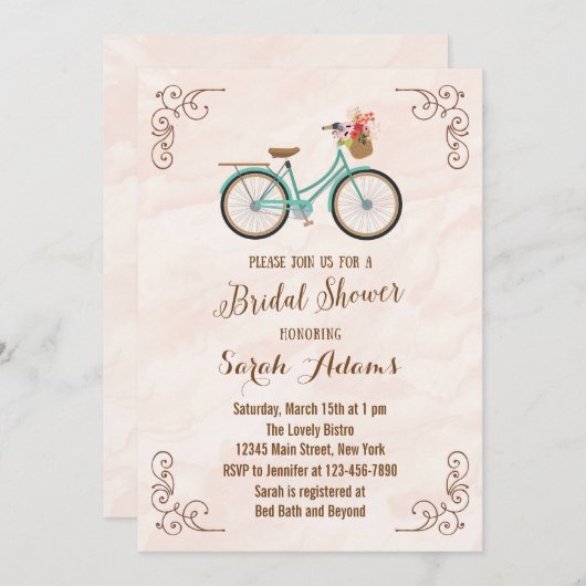 Bicycle Watercolor Invitation de douche nuptiale (Devant / Derrière)